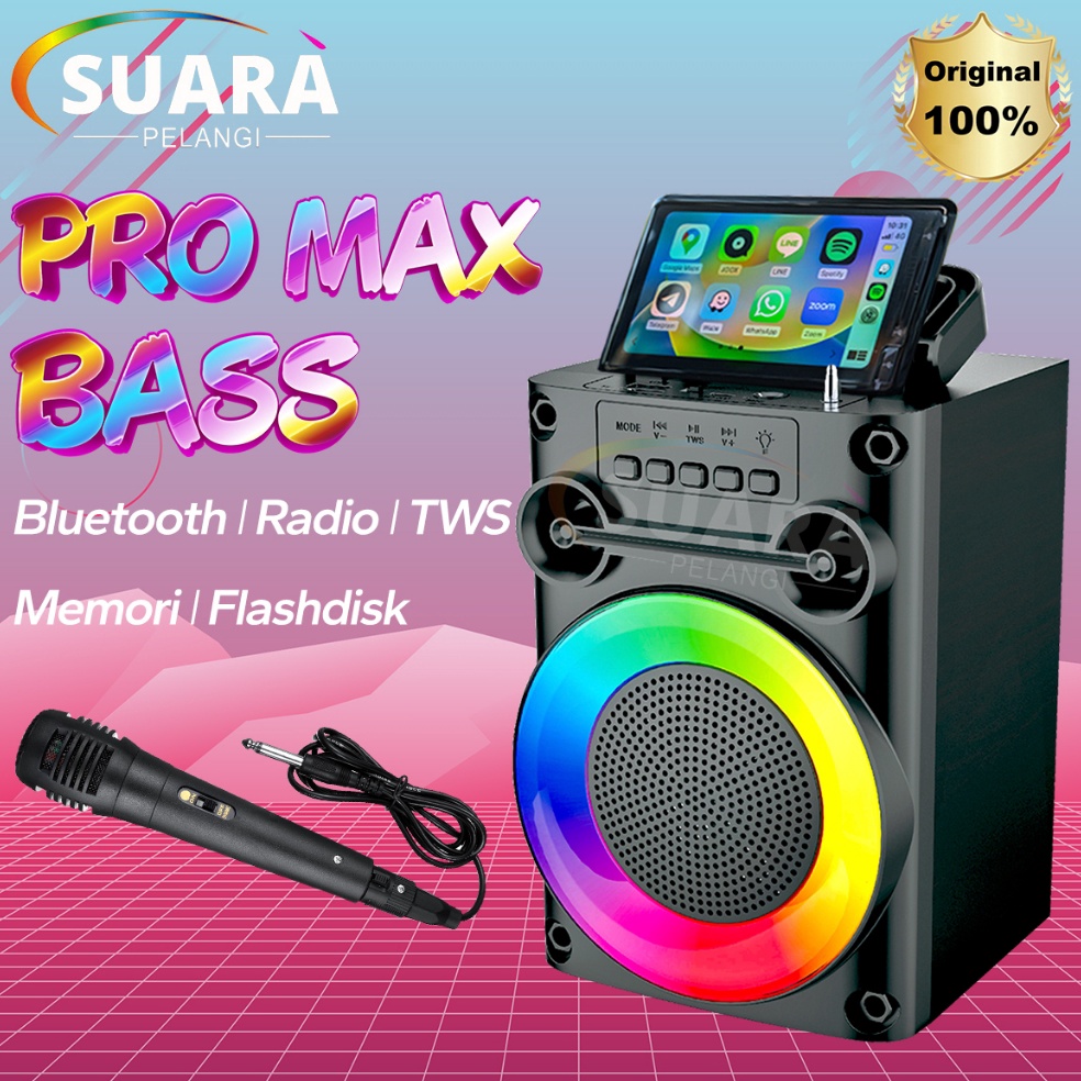 Original PRO BASSSpeaker Bluetooth Karaoke Protable Super Bass Polytron Besar Original Mini Wireless