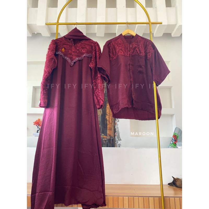 Set Gamis Couple Jilbab Ibu Ayah Lebaran Pesta Muslimah Mewah brokat Brukat Bordir Busui Jumbo Premi