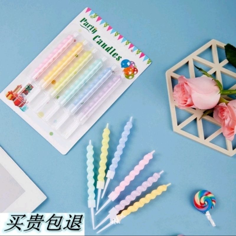 Lilin spiral ulang tahun warna pastel / lilin korea spiral / lilin ulang tahun spiral macaron