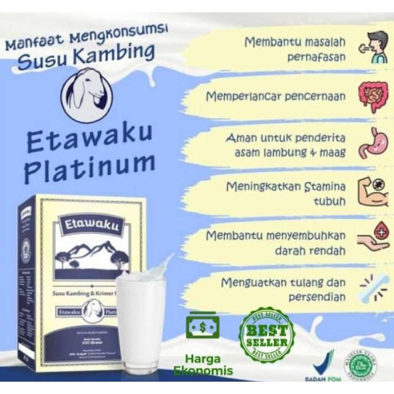 

Etawaku Platinum ORIGINAL - Susu Kambing Etawa Bubuk Premium ORI Atasi masalah Pernafasan Halal dan BPOM.