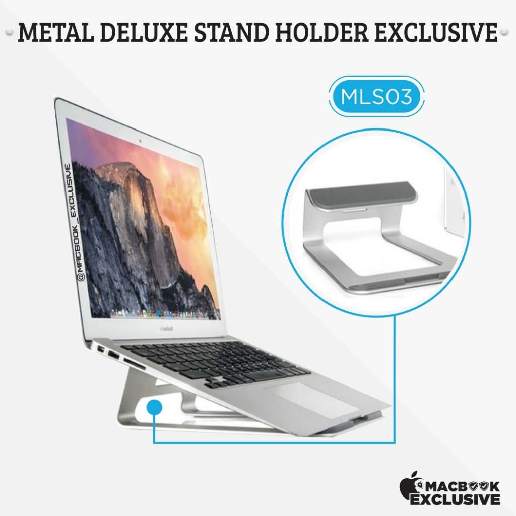 DELUX ORIGINAL Stand Laptop Holder Aluminium Portable Besi Silver Standing Holder For Laptop & Macbo