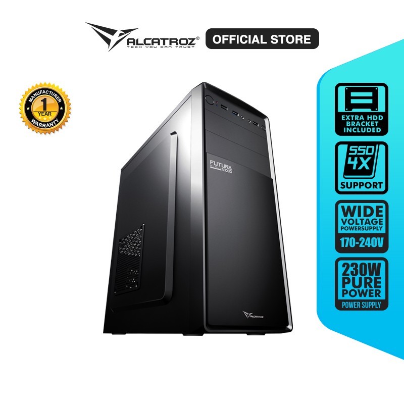 Alcatroz Futura Black N1000 ATX Performance PC Case with 450 Watts PSU