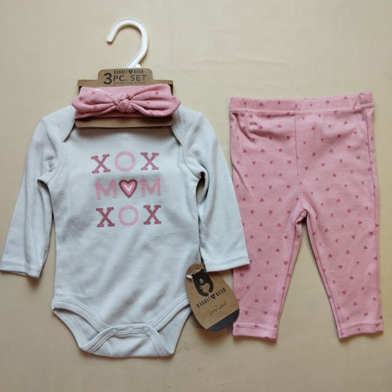 3in1 Jumper Rabbit and Bear XOXO Pink Abu / Kado Lahiran Bayi Perempuan/ Jumper Baby Girl