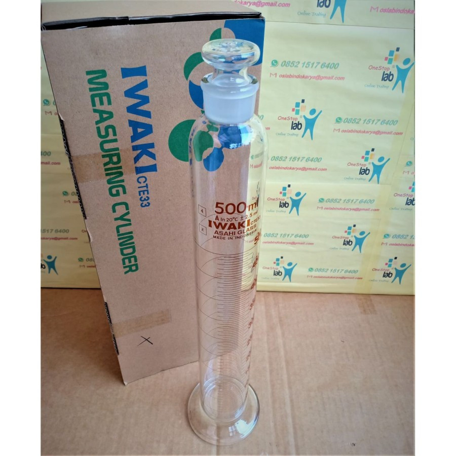 IWAKI Gelas Ukur 1000 ML tutup kaca Measuring Cylinder Glass Stopper IWAKI TUTUP KAVA 1000ML