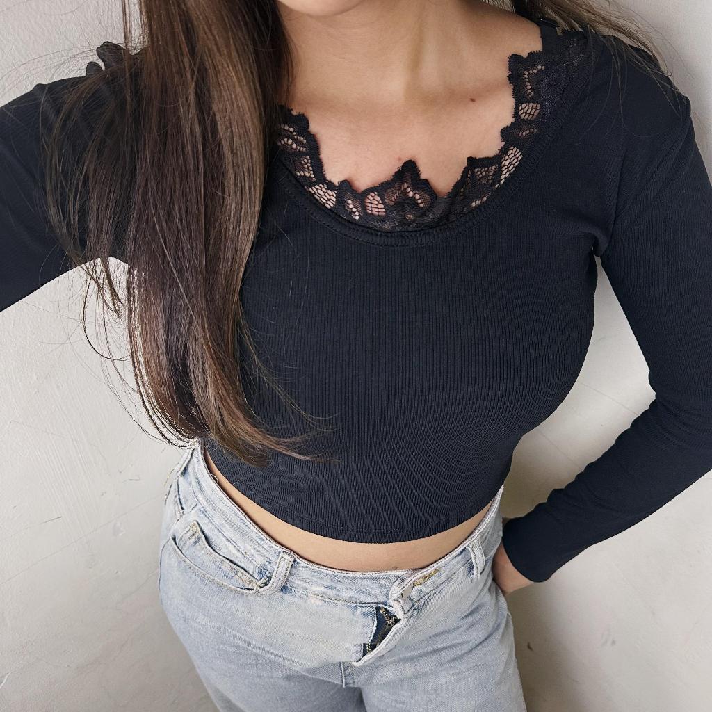 BISA COD - READY STOCK - LACE LOWROUND TOP - RIB TOP - LACE TOP - COQUETTE OUTFIT - KOREAN OUTFIT - 