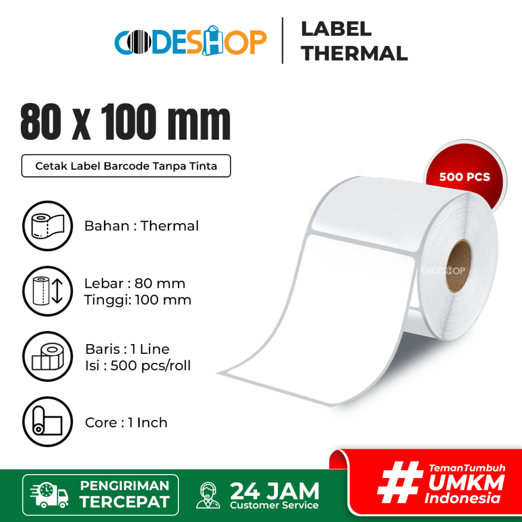 

Stiker Label Barcode 80x100 mm Thermal isi 500 Perforasi