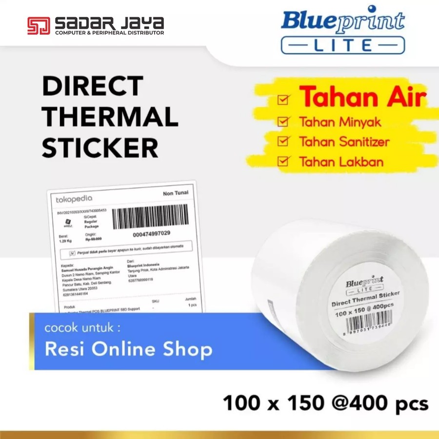 

Blueprint Lite Direct Thermal Sticker Label A6 100x150mm 400pcs Stiker