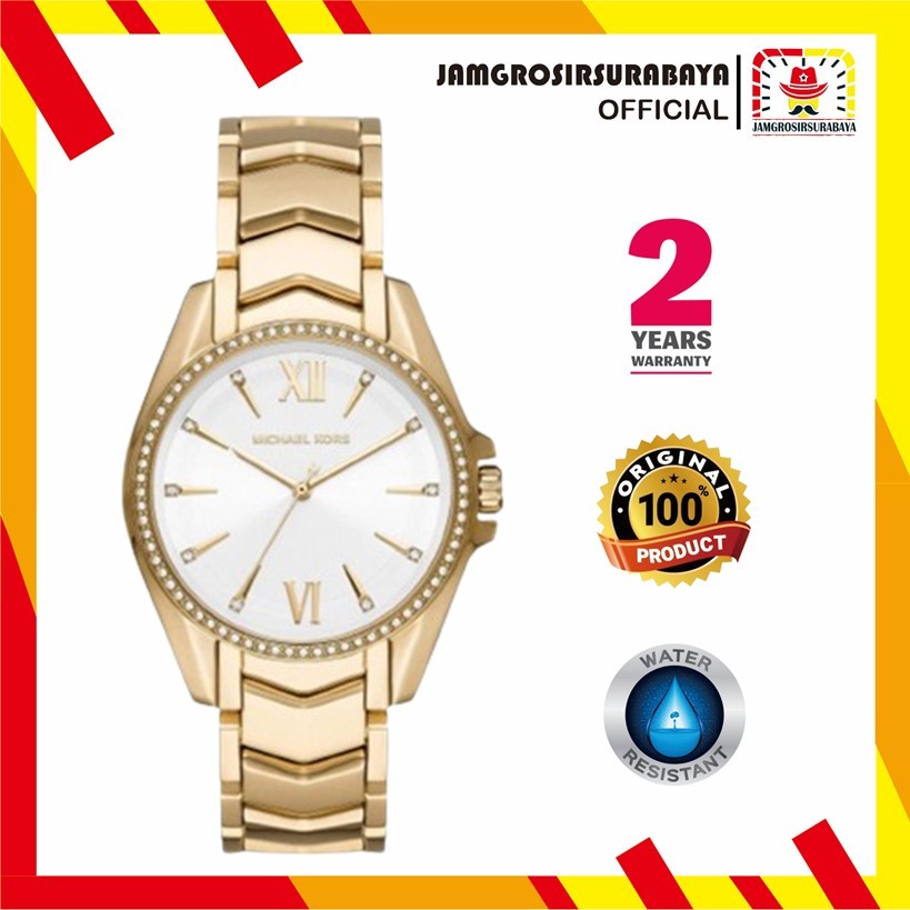 PROMO Jam Tangan Wanita MK 6693 / MK6693 Whitney Three-Hand Gold-Tone Stainless Steel Original Garan