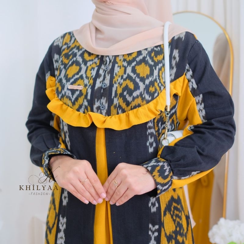 KhilyaaFashion-DRESS KONDANGAN BATIK TENUN ELEGANT MOTIF TERBARU / GAMIS ETNIK WANITA POLOS KOMBINAS