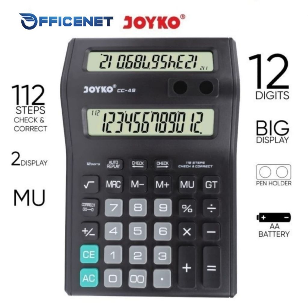 

KALKULATOR DAGANG 2 LAYAR CC 49 DUAL DISPLAY CALCULATOR 12 DIT JOYKO (Gratis Baterai)