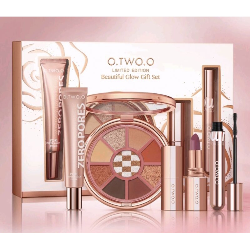 0O.TWO.O Makeup Gift Set  Poreless Primer + Eyeshadow Palette + Waterproof Mascara + Matte Lipstick