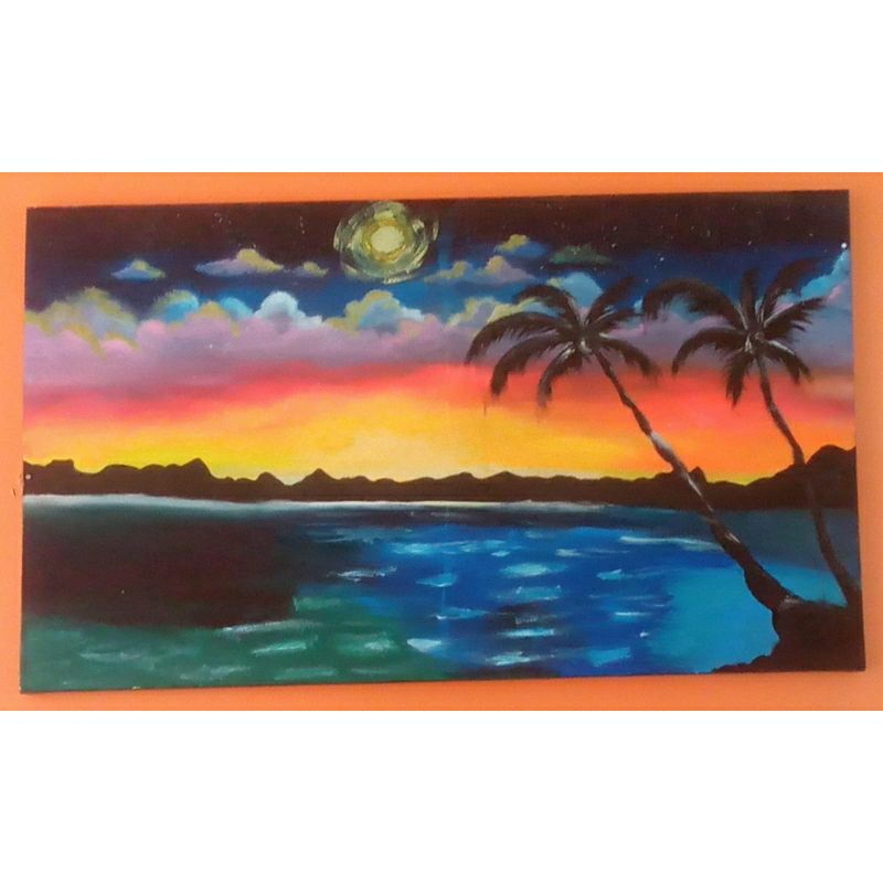 Lukisan pemandangan pantai senja (Naturalisme)