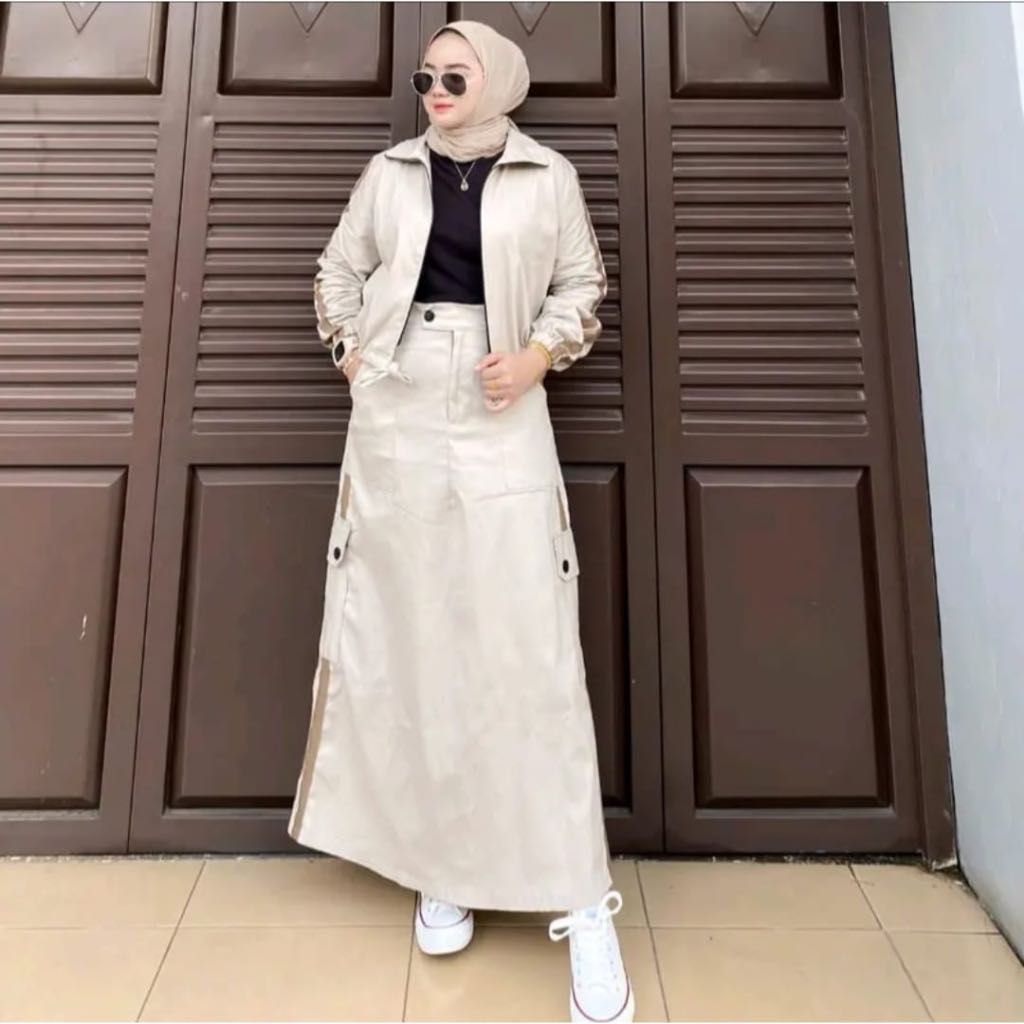 LOLITA One Set Rok Cargo Wanita | Setelan One set Hijab Rok Cargo | Setelan Set Rok Korean Style