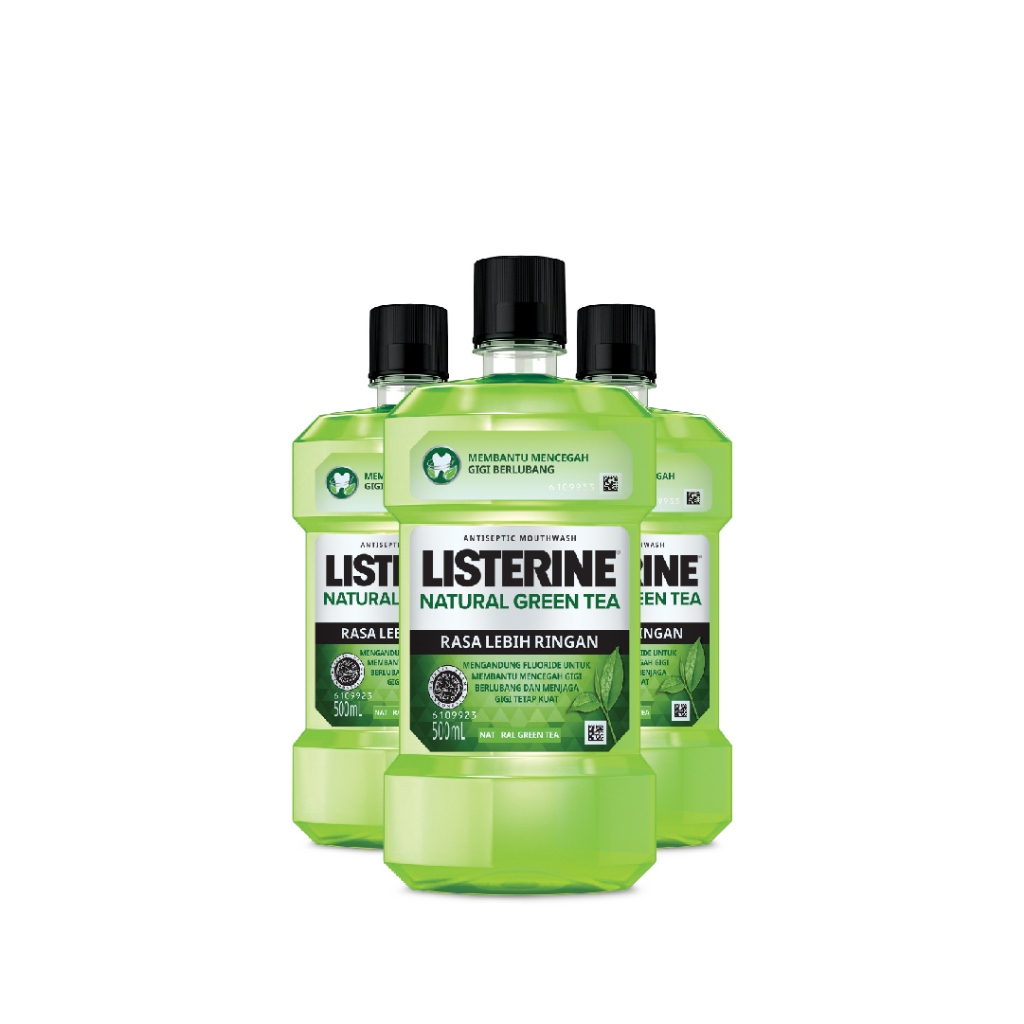 LISTERINE Green Tea Antiseptic Mouthwash / Obat Kumur Antiseptik - 500ml No Alcohol - Isi 3