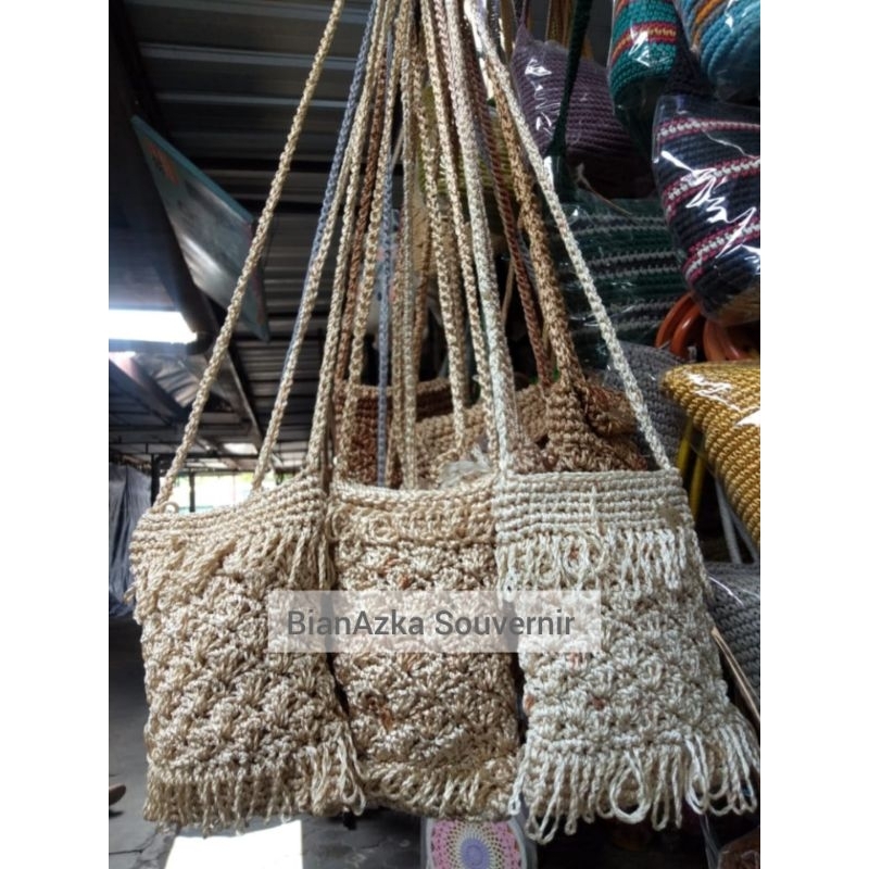 Tas Hp rajut|| tas rajut benang nylon tanpa furing oleh-oleh khas jogja..