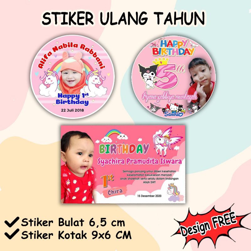 

Birthday Stiker Custom/Stiker Ulang tahun anak Custom/Stiker Custom/Cetak Stiker Custom