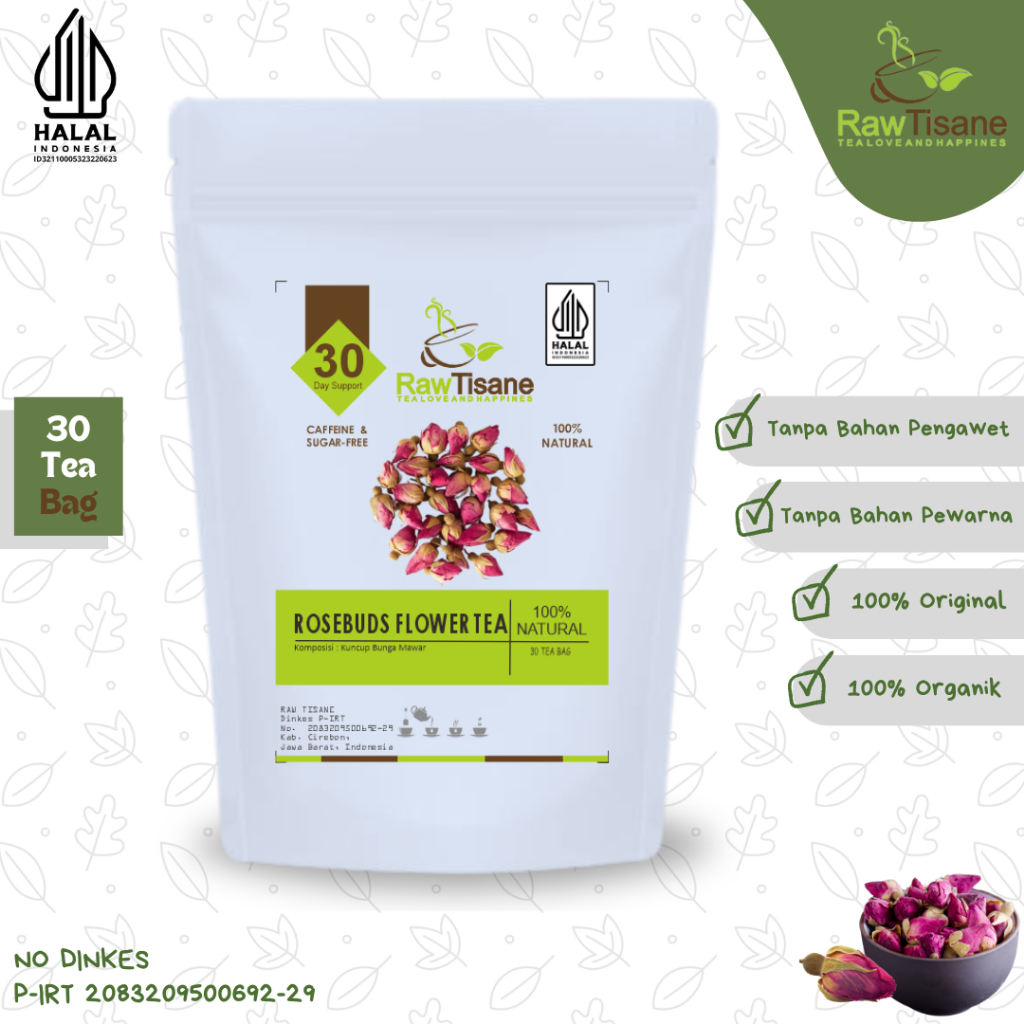 

RAW TISANE Rose Buds Flower Tea : Teh Celup Kuncup Bunga Mawar Merah Isi 30 Tea Bag