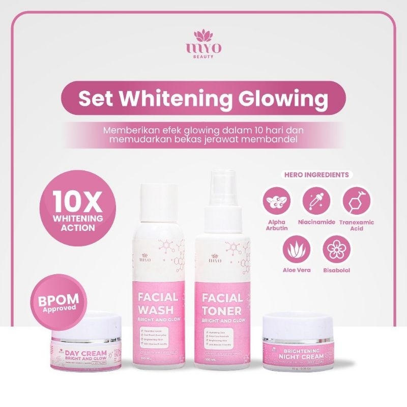 MYO SET SKINCARE BRIGHT & GLOW | Day Cream | Night Cream | Toner | Facial Wash ORIGINAL MYOBEAUTY