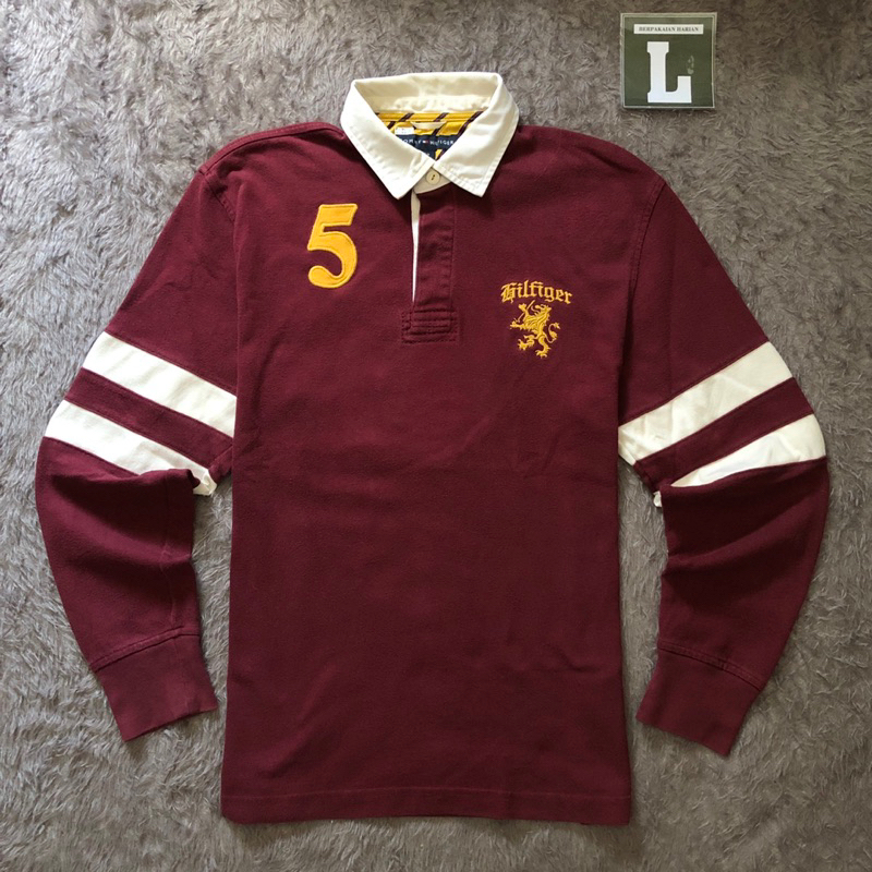 Polo Lengan Panjang Tommy Hilfiger Rugby 5 Vintage Full Bordir Pekat - Size L