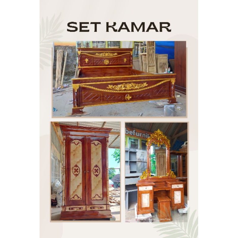 (PAKET HEMAT) set kamar / tempat tidur / lemari pakaian / meja rias bahan kayu jati hantaran pernika