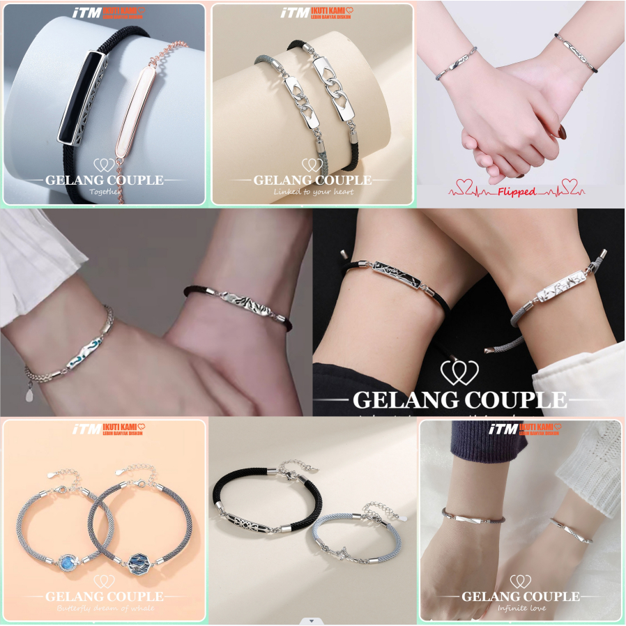 iTM Gelang Pasangan tangan tali tangan pria dan wanita gelang perak sterling