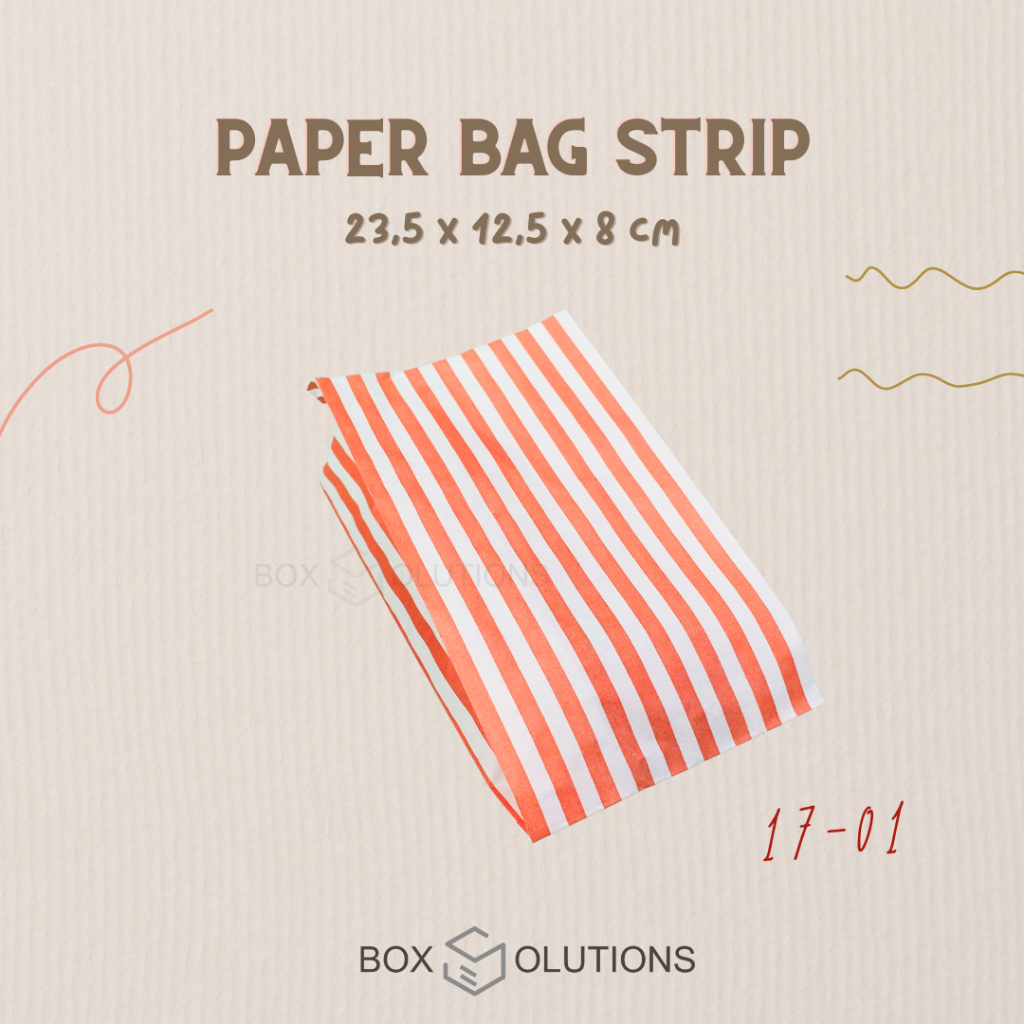 

[isi 100] paper bag strip red-white 17-01 GREASEPROOF / kantong kertas makanan TAHAN MINYAK - 23,5x12,5x8 cm