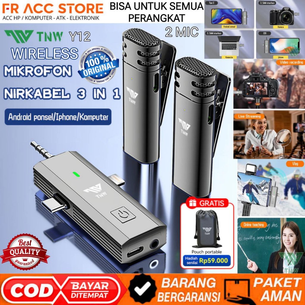 Mic Wireless Clip on TNW Y12 2 Mic Clip on Wireless 3in1 Microphone Wireless tnw original