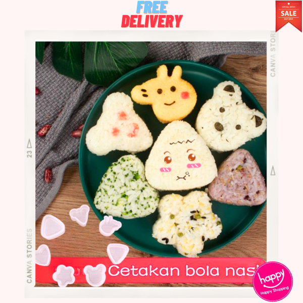 ❤[PROMO MURAH]❤ Cetakan Nasi Sushi Bento Onigiri Anti Lengket Bahan Plastik PP/ Riceball Shaker + Ce