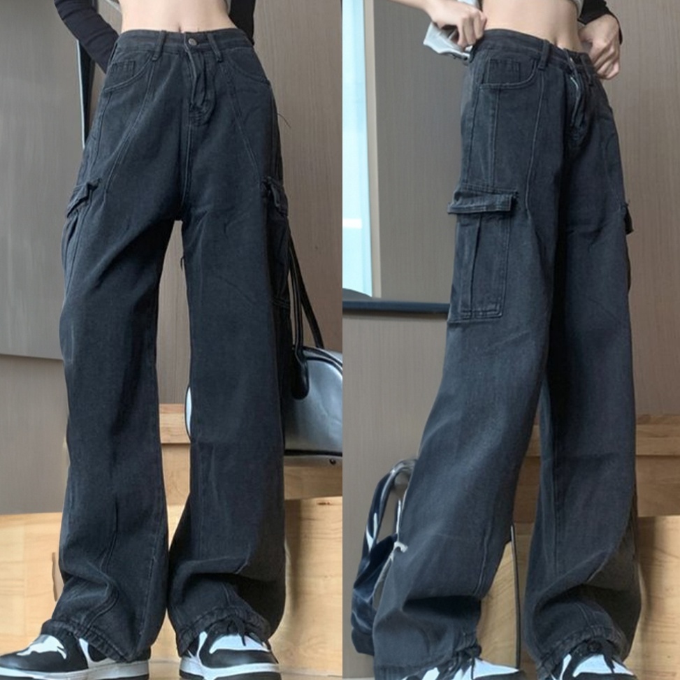 ART W69F Jeans Celana Panjang Cargo Pant Polos Basic Modern wanita Import highwaist loose trousers S