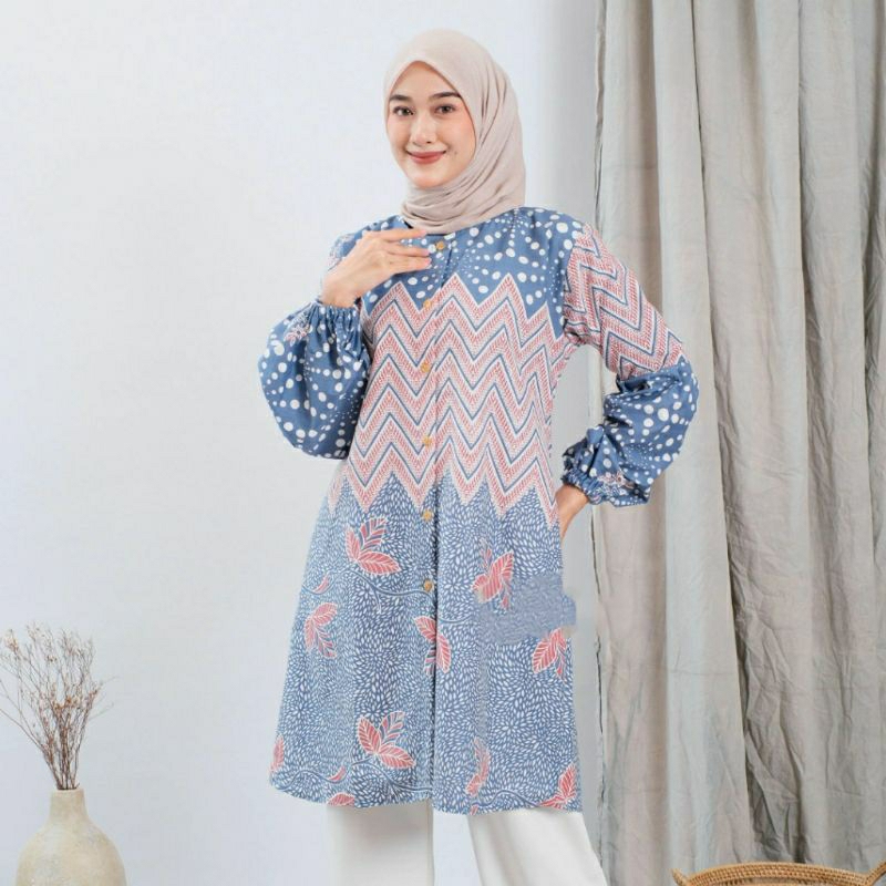 Atasan Batik Wanita Atasan Batik Tunik Soft Full kancing depan