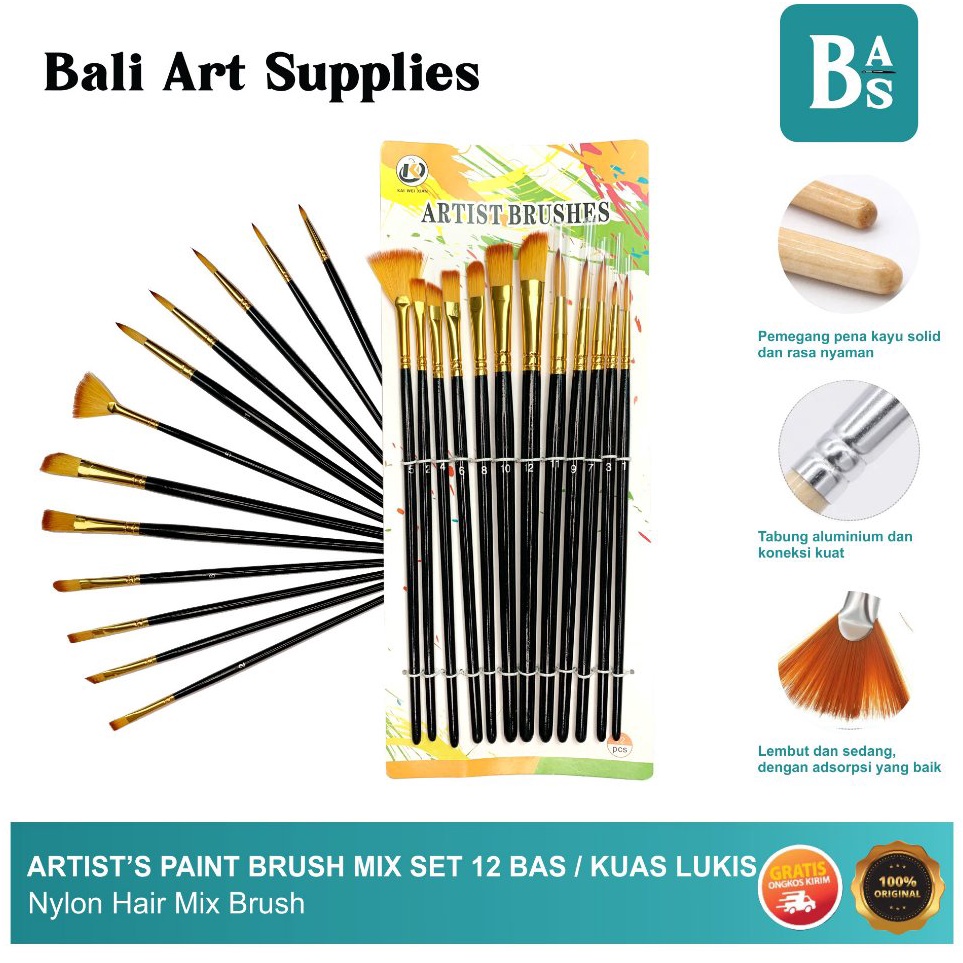 

Artists Paint Brushes MIx Set 12 Bali Art Supplies Kuas Lukis ART U7Z3
