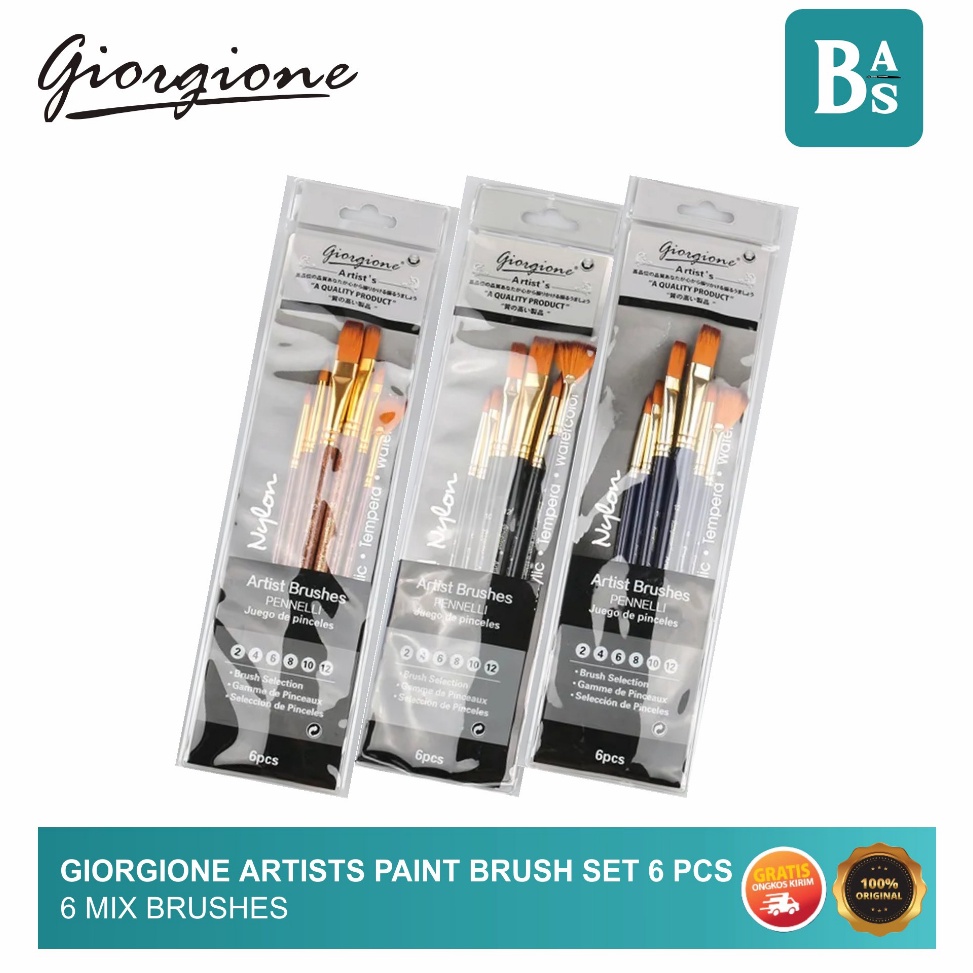 

Giorgione Artists Paint Brushes Kuas Lukis Set 6 Mix ART U5D1