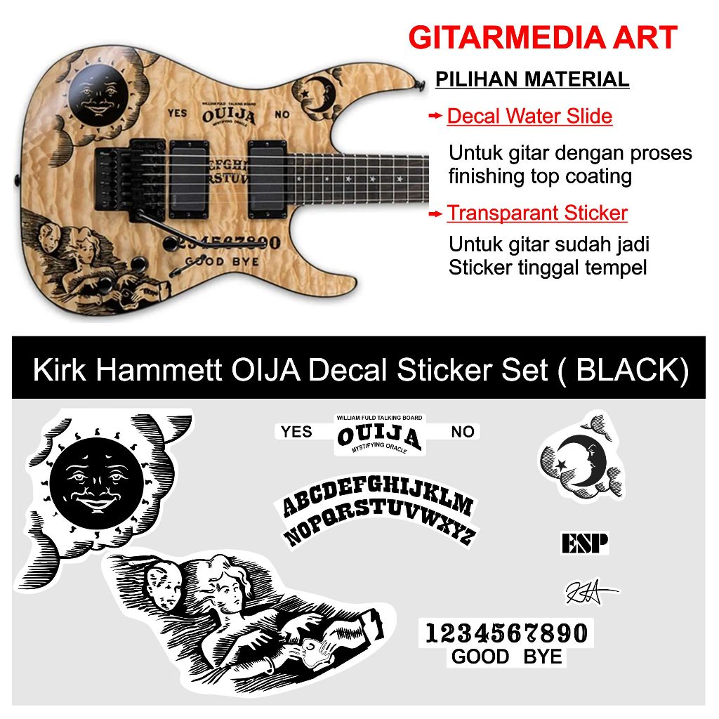 STIKER STICKER DECAL OUIJA GUITAR LTD ESP KIRK HAMMETT-STIKER OUIJA KIRK HAMMETT- DECAL GITAR OUIJA