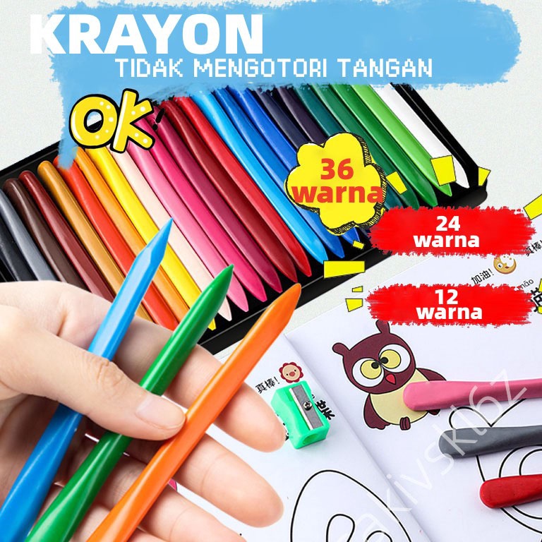 

KRAYON 122436 Warna Cerah Bentuk segitiga ergonomis tidak beracun bisa dicuci Set Krayon ART U4G9