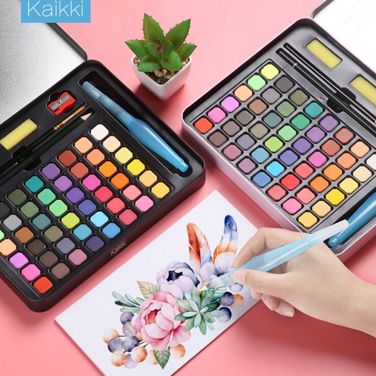 

Kaikki cat air watercolor set 48 warna water color alat cat air lukis set termasuk kuas dan kertas gambar ART I1Y9