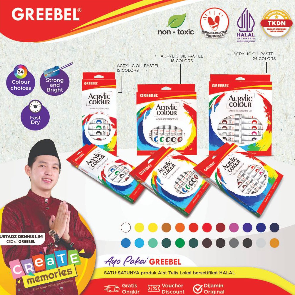 

GREEBEL AKRILIK ACRYLIC PAINTING 1 ML utk anak sekolah melukis art proffesional tdk beracun cerah ART E5F8