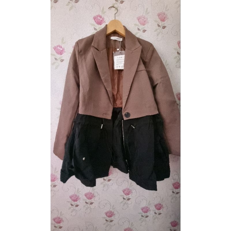 blazer combi parasut hitam new