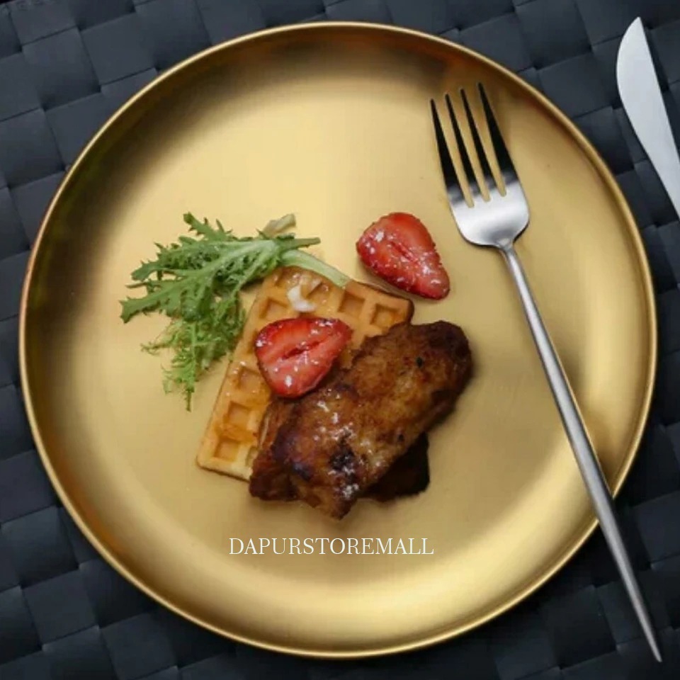 Piring gold Piring stainless Gold Korea/Piring Makan Mewah/Piring Bulat Emas Korea/Piring Buah/Pirin