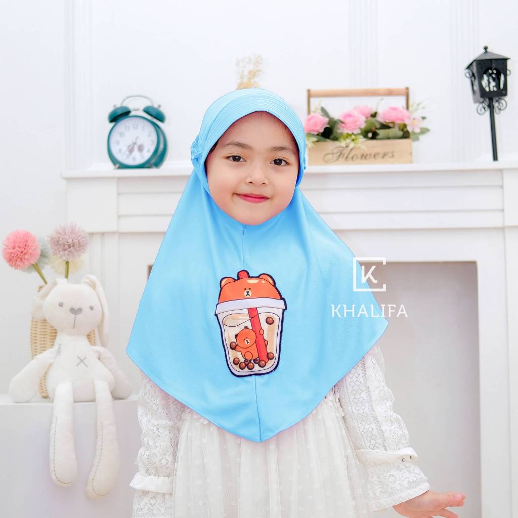 TERLARIS   hijab anak karakter boba Usia 4-8 Thn Jersey Balon / hijab anak tk / jilbab anak simpel /