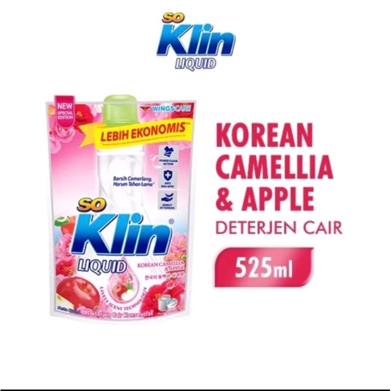 So Klin Soklin Deterjen Cair Korean Camellia & Apple 525 Ml - Detergent Liquid