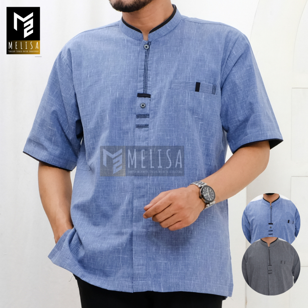 Baju Koko Pria Kemko Lengan Pendek Bahan Katun Rami Linen Premium Size M L XL Jumbo XXL XXXL XXXXL A