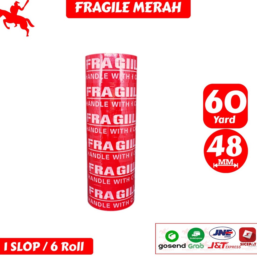 

Lakban OPP Tape Lakban Fragile Merah KSATRIA Tape 6 Yard 1 Slop ART B2N3