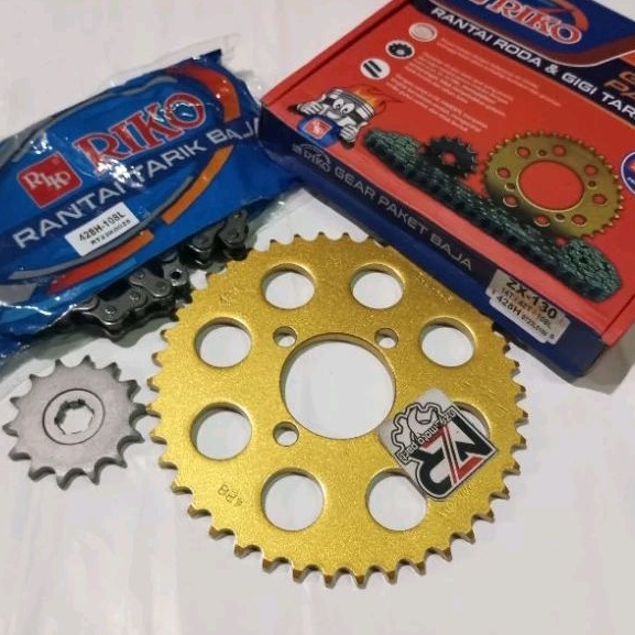 GEARSET RANTE ZX 130//GEAR SET RANTAI KAWASAKI KAZE ZX 130//EDGE KAZE R//BLITZ R JOY 14-42T/428H-108