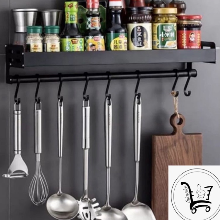 Laku keraz TEMPAT BUMBU DINDING BESI RAK KITCHEN BUMBU BESI GANTUNGAN SPATULA Dapur Rak Penyimpanan 