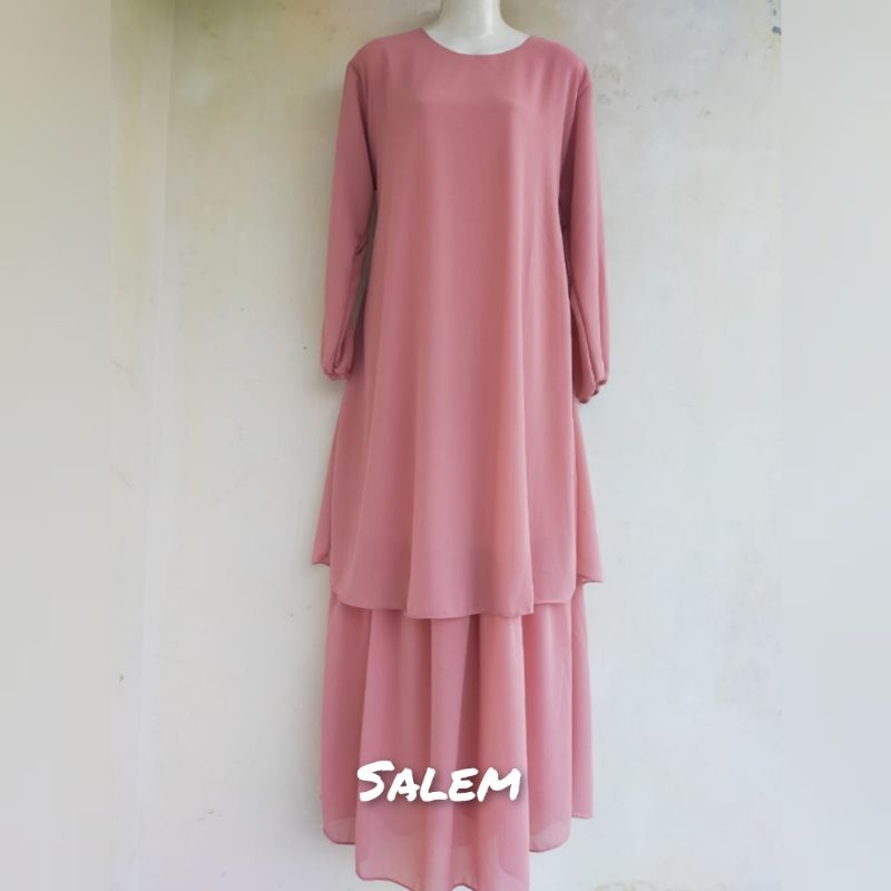 Gamis Kajian / Pengajian Harian Warna Salem Simpel Polos Super Jumbo Terbaru 2024 LD 110 120 130 140