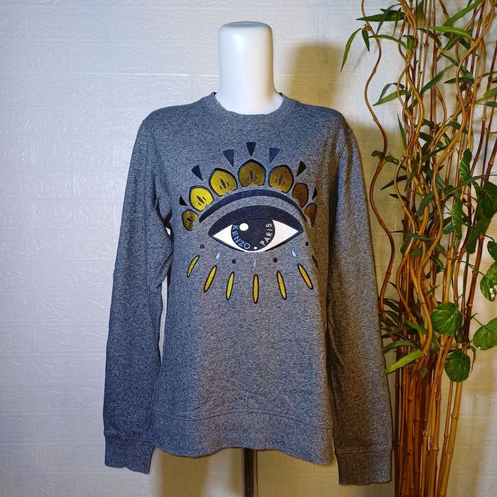 SWEATER CREWNECK KENZO, ABU" GELAP, SZ S FIT M (SECOND BRANDED) CN0026
