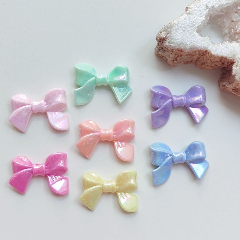 

5 pcs Mote PITA SIMPUL PASTEL AB Kilap Kilat Bow Ribbon Manik-manik Manik Monte Hologram Holo Bead Beads Susu Kapur Bowknot Bowtie