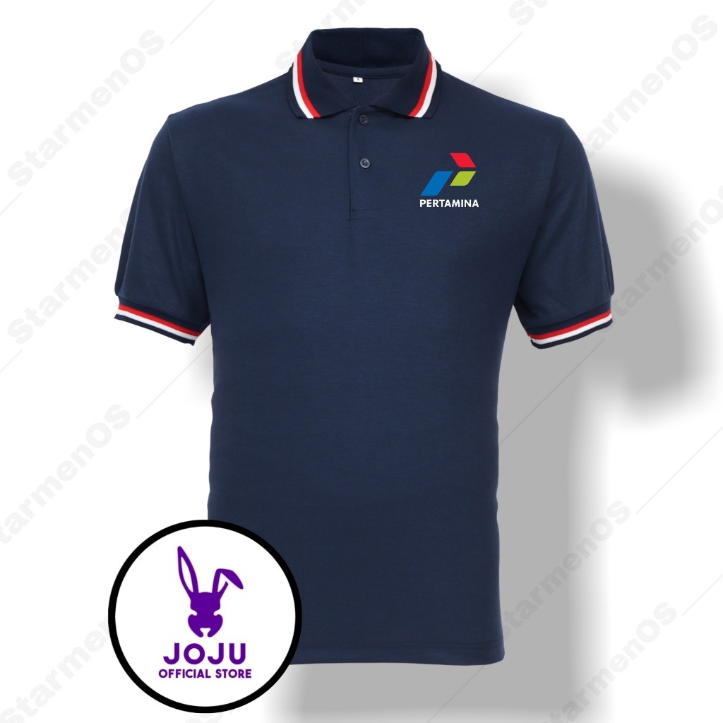 JOJU  Kaos Polo Shirt Pria Kerah 3 List Logo PERTAMINA