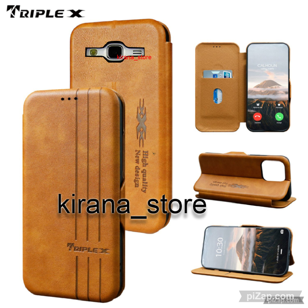 SAMSUNG J7 SAMSUNG J7 CORE Case Flip Motif Dompet Casing HP Flip Kulit Motif Garis Wallet Leather
