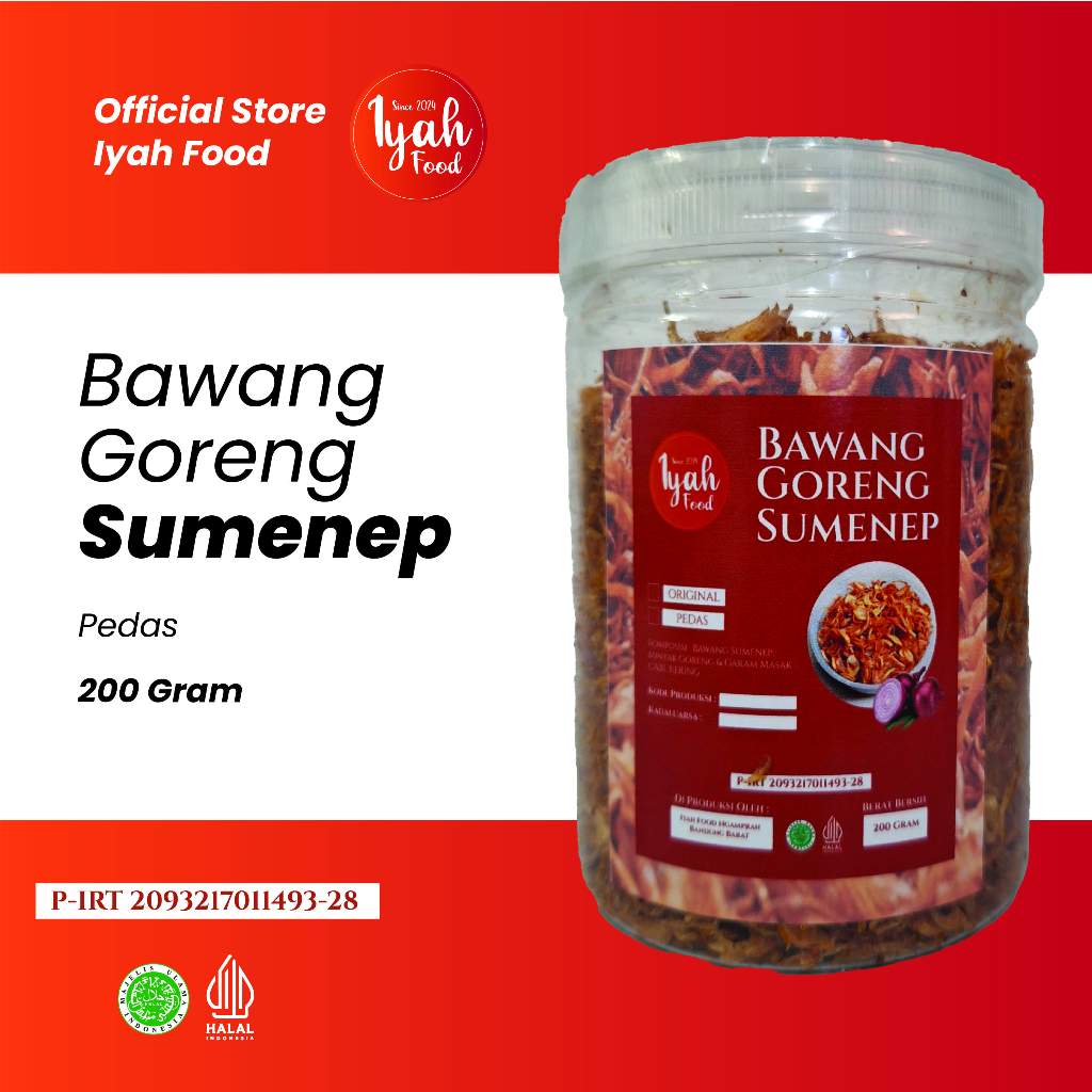 

Iyah Food - Bawang Goreng Kriuk Sumenep Varian Pedas Asli Tanpa Tepung - 200 Gram